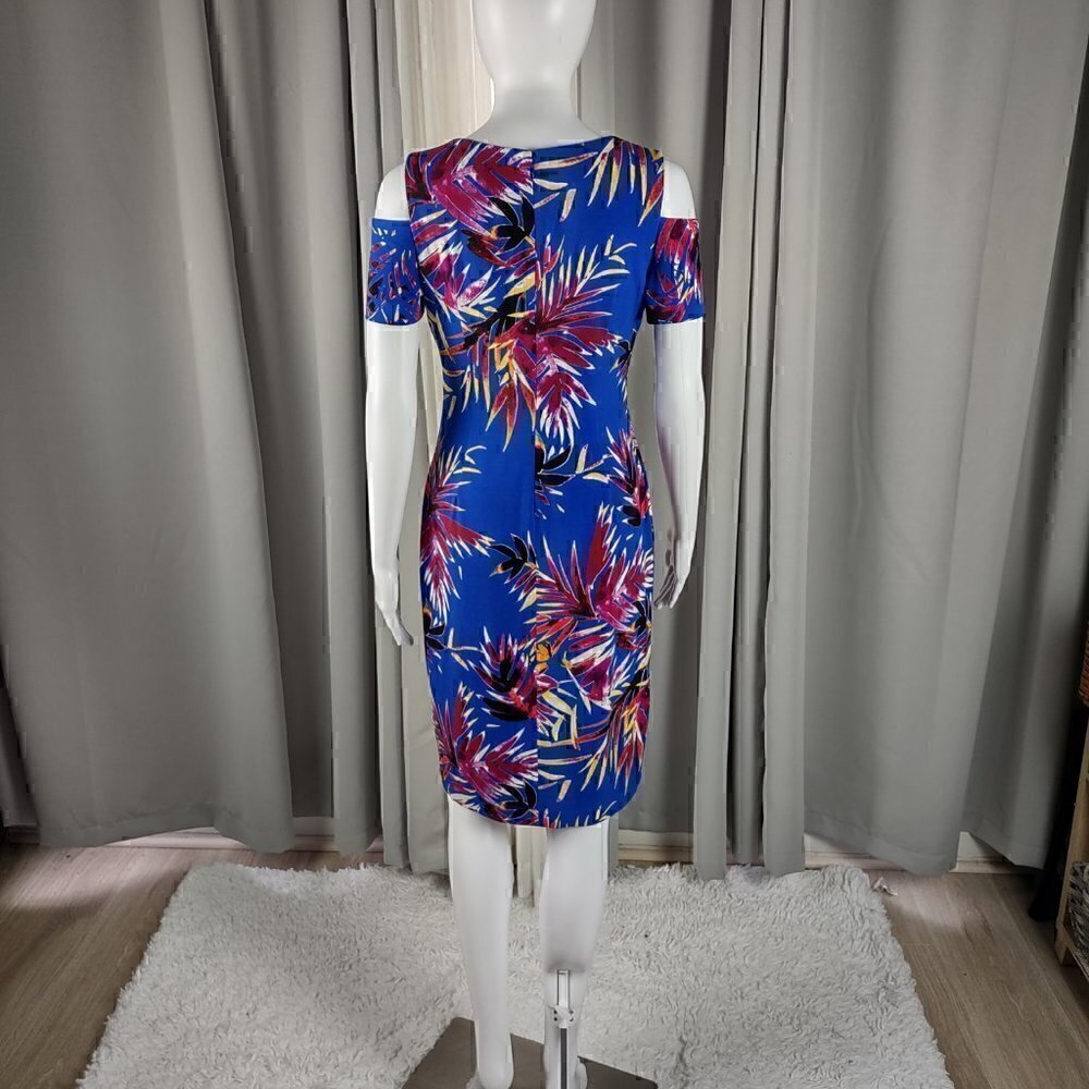 Calvin Klein Blue Tropical Floral Cruise Resort Cold Shoulder Dress, Size 2 - Picture 3 of 10
